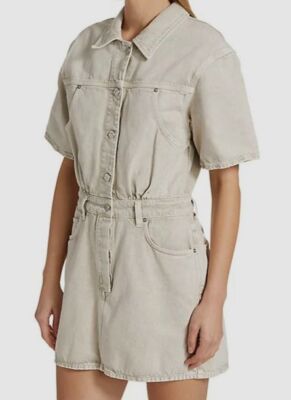 denim dress beige Cream Denim Frayed Trim Waist Tie Mini Dress