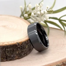Flat High Polished Beveled Edge & Brushed Ring 8mm Black Zirconium Wedding Band