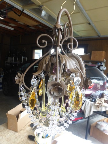 Vintage Antique Mid Century Crystal Chandelier Pendant Light Fixture 3824 B/B - Picture 9 of 11