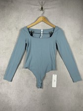 CRZ Yoga Women's Blue Square Neck Long Sleeve Bodysuit Size Small NWT