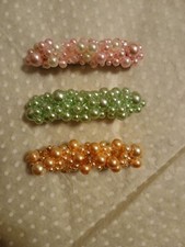hair clips hand sewn pearls set of three on 3in clips