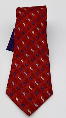 NEW Bugatchi Uomo Necktie Red Houndstooth Pattern Silk Tie Made in Italy