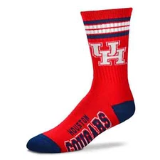 Houston Cougars NCAA FBF For Bare Feet 4-Stripe Crew Socks *Large