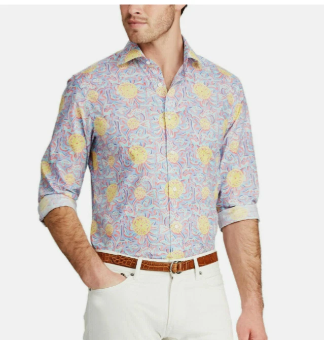 Camisa de vestir deportiva Ralph Lauren etiqueta púrpura para hombre con estampado de cachemira con botones nueva Foto 2 de 2