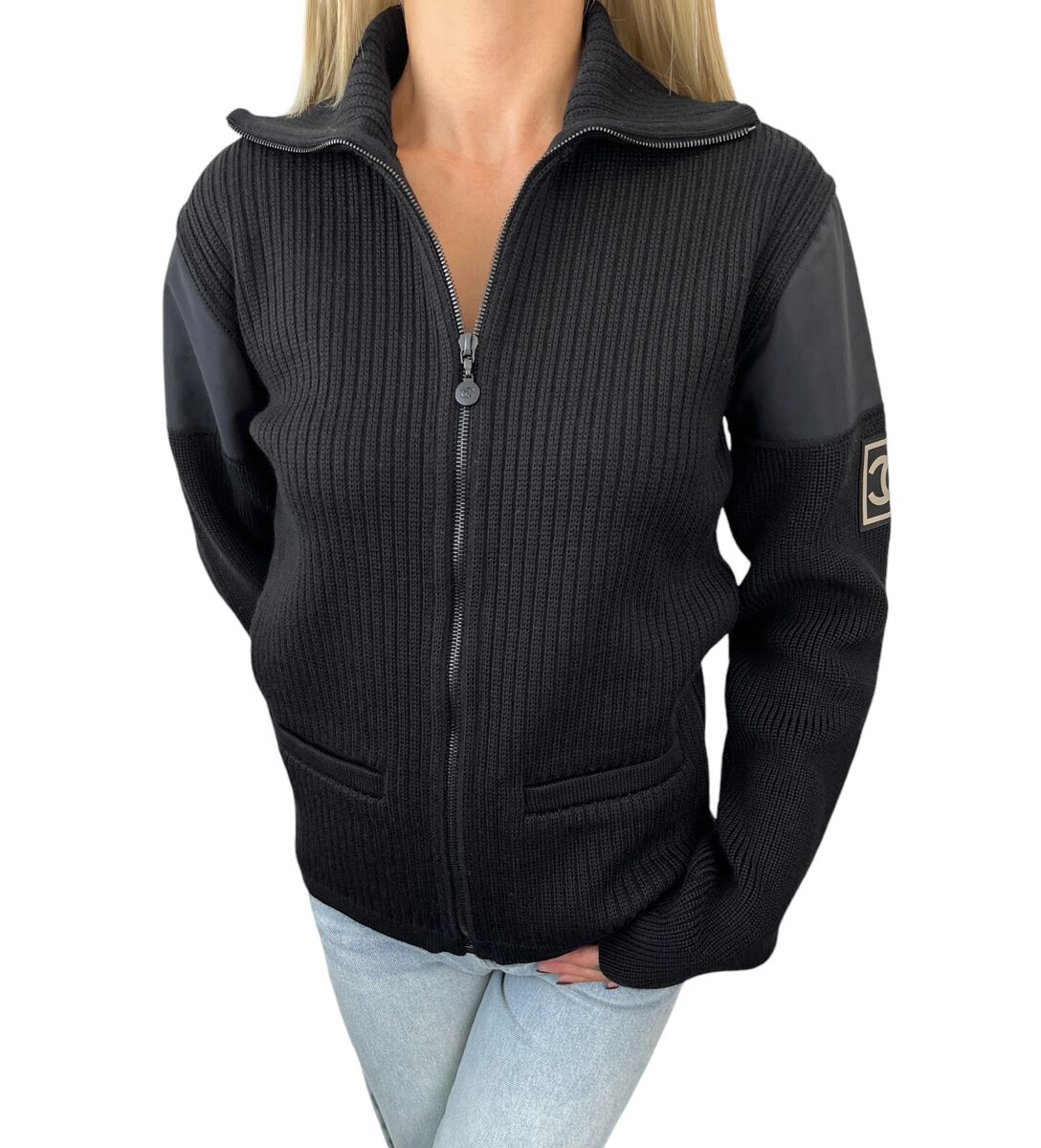 CHANEL Sport Vintage 02A CC Logo Zipped Jacket #38 Black CHANEL Sport Vintage 02A CC Logo Zipped Jacket #38 Black