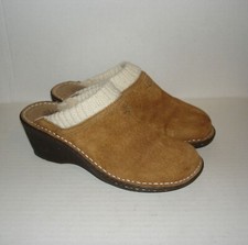 UGG Australia Women's Camel Suede Leather Shearling Wedge Clogs 7 US / 38 EUR