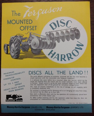 Original Ferguson Offset Disc Harrow - Verkaufsprospekt - Prospekt 1956