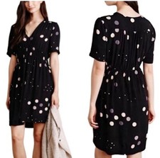 HD in Paris Anthropologie Felicity Black Polka Dot Print Mini Dress Size 2