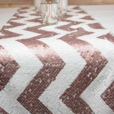 Quasimoon Chevron Sequin Table Runner - Copper Pink & White by PaperLanternStore