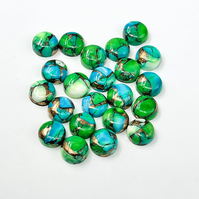 [WHOLESALE] PEACOCK DAHLIA KINGMAN TURQUOISE CABOCHON ROUND SHAPE LOOSE GEMSTONE