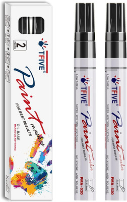 TFIVE Black Permanent Paint Marker Pens - 2 Count Oil Based Marker Pen, Medium T