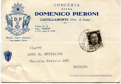 (B4512) c. advertising CONCERIA D. PIERONI CASTELLAMONTE AOSTA of 1939 aff.