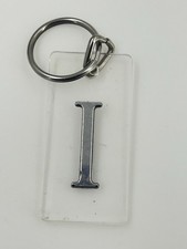 Initial I Letter Silver Tone Clear Acrylic Rectangular Keychain Keyring Fob