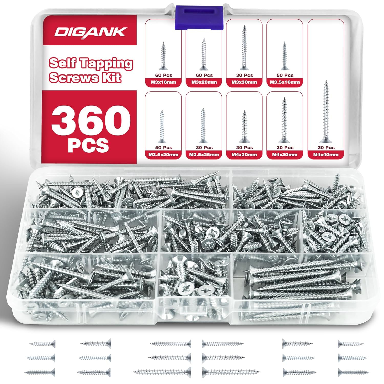 Kit,360Pcs Self Tapping M3,M3.5,M4 Screws Assortment, Ideal for Diy,Furniture As