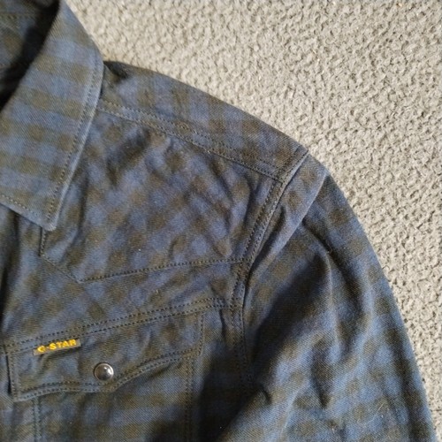 G Star Raw Shirt Mens S Blue Black Check Tailor Heavy Flannel Pearl Snap Western - Picture 14 of 20