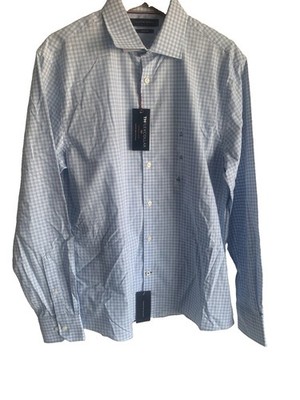     NWT Tommy Hilfiger Dress Shirt Blue Check 16 34/35 Wrinkle Free