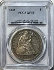 1843 Liberty Seated Silver Dollar – PCGS XF45 – Low Mintage Classic Silver OG!!