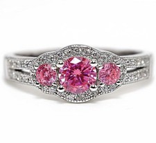 2CT Treated Pink Sapphire  White Topaz 925 Genuine Sterling Silver Ring Sz 7