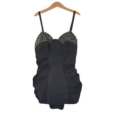 VTG 1950s Rose Marie Reid Swimsuit Original Black Lace One piece Romper Pin Up
