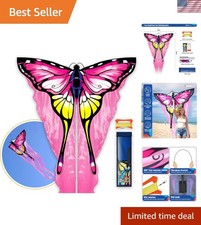 Tulle Butterfly Pink Kite  Extremely Easy to Fly, Perfect Beach Kites for Fami...