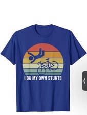 Blue Men's Short Sleeve Crew Neck Graphic Print T-shirt 'I Do My Own Stunts' M