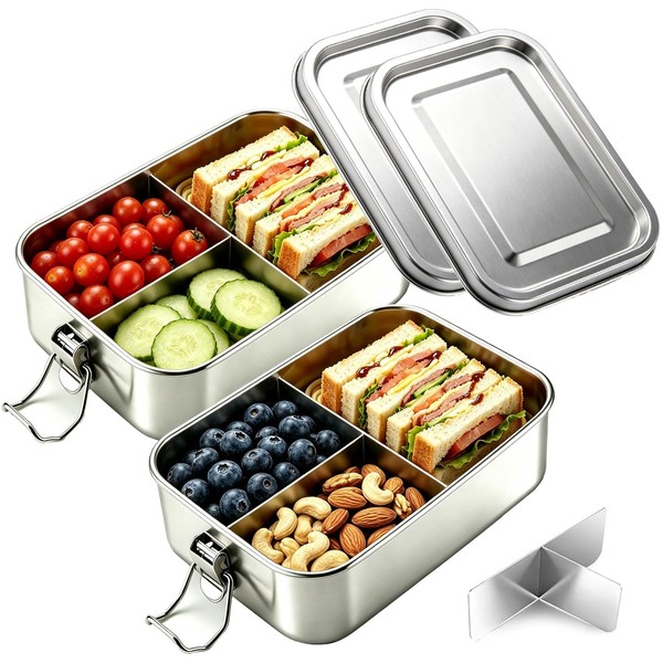 Edelstahl Brotdose Bento Box 3 FäCher Auslaufsicher SpüLmaschinenfest 850 Ml-image
