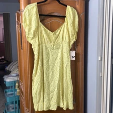 SO good for life peasant tie front mini dress yellow floral dress 2XL new spring