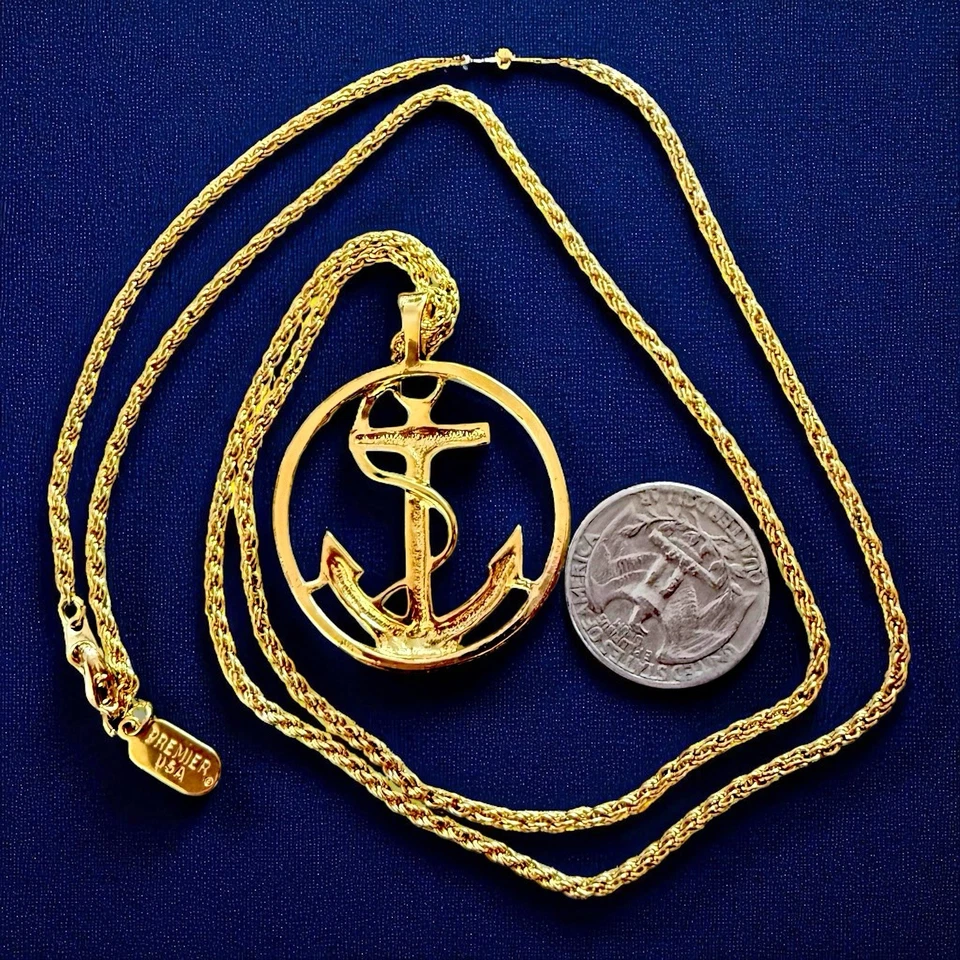 Collar Ancla Colgante Cuerda Cadena Náutico Costero Chic Premier EE. UU. Firmado Foto 2 de 4
