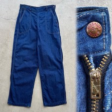 1950s Vtg Women  s Side Zip STOCKTON OF DALLAS Denim Utility Jeans W 29 -31 Work