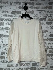 NEW! Peace Love World Embroidered Mesh French Terry Top Beige Size SMALL $84