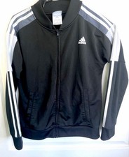 Adidas Track Jacket Youth Boys M 10-12 Black Gray White School Travel Gym Run