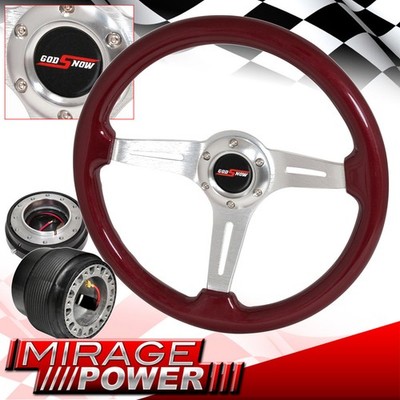 Red Wood Deep Dish Steering Wheel + Black Quick Release + Hub For 89-05 Eclipse