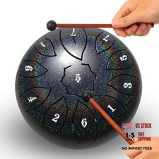 6" Steel Tongue Drum - 11 Notes - C Major, 440 Hz - Rain Drum Rainbow Black