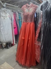 Jovani 20661 Stunning Lace Chiffon Coral Pageant Gala Gown Dress sz 4