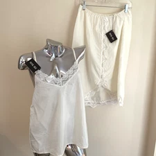 VTG Royal Silk Camisole & Slip Skirt Set Size XL Ivory Lace Trim Romantic NWT