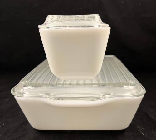 Contenitori frigorifero PYREX AMISH BUTTERPRINT 503 e 501 X 2 con coperchi + - Foto 2 di 7