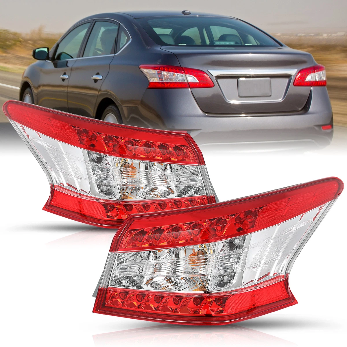 Mid Valley 2-Piece Rear Outer Tail Lights For 2016-2018 Nissan Sentra – LED, Red Lens