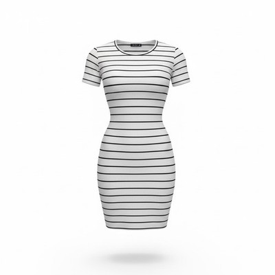 Divided H&M W&B striped, fitted, knee-length dress ribbed Jersey Fabric Size 6