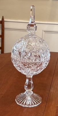 VTG American Heavy Cut Crystal Glass Apothecary Jar Candy Dish W/ Finial 15 