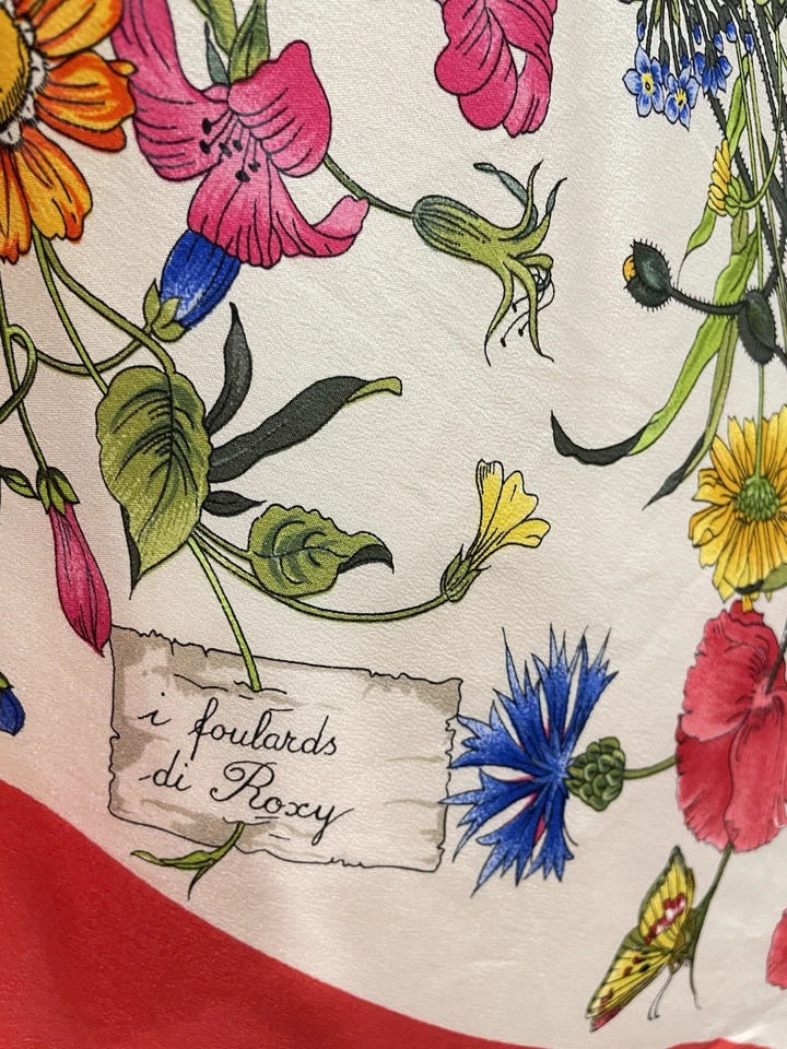 i Foulards di Roxy Bufanda de Seda Crema Multicolor Floral Mariposa Italia #A80 Foto 2 de 4