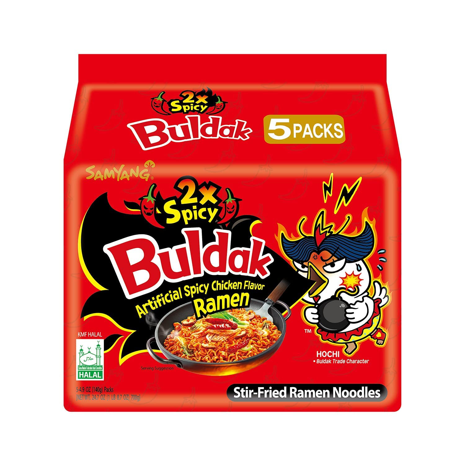 Buldak Hot Chicken Ramen, Korean Stir-Fried Instant Noodle, 2X Spicy, 4.94 Oz(14