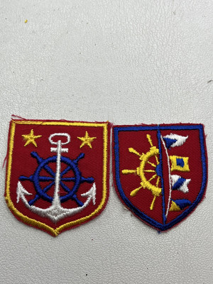 Vtg 2 Boat Ship Theme Shield Style Red Patches Lot (Anchor~Maritime~Flags) M026