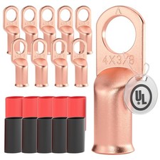 10 Pcs 4AWG 3/8 Inch Battery Cable Lugs Heat Shrink Ring Terminal Ends Connector