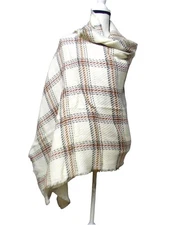 Cejon Heritage Plaid Blanket Scarf/ Wrap, 20”x76”, Ivory