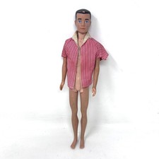 Vintage Ken Doll 1960s Brunette Brown Painted Hair Mattel Barbie Striped Shirt