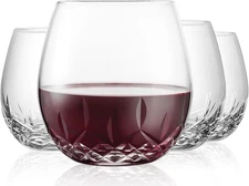 Hand Cut Stemless Wine Glasses Lead-free Crystal Drinking Glass (15 Oz, Set of