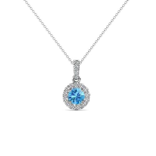 Blue Topaz & Diamond Womens Halo Pendant Necklace 0.52 ctw 14K Gold 18" JP:34238 - Picture 1 of 13