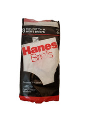 VTG Hanes Mens Cotton Briefs 3 Pack White Made in USA SZ 40 Sealed 1987