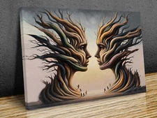 Couple facing each other Dali style mounted canvas print ready to hang