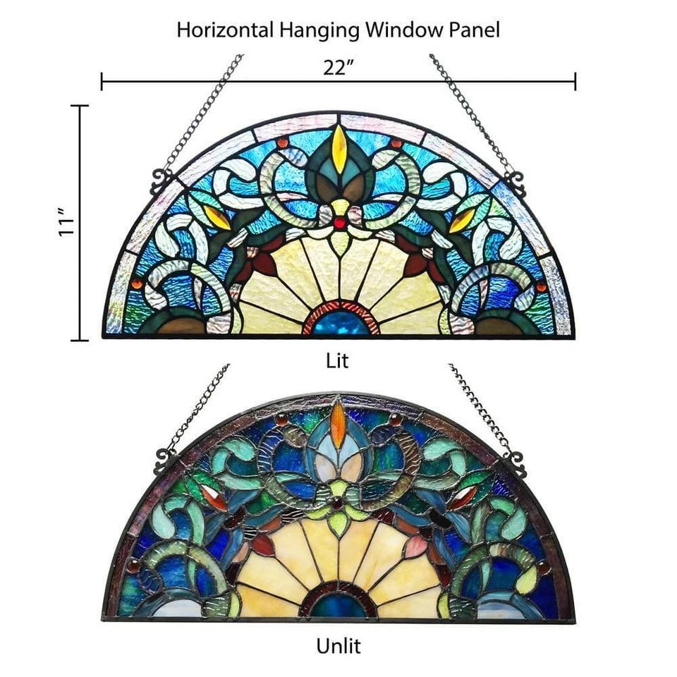 Panel Ventana Azul Victoriano Corista Media Luna Vitral Artesanal Colgante Foto 3 de 4